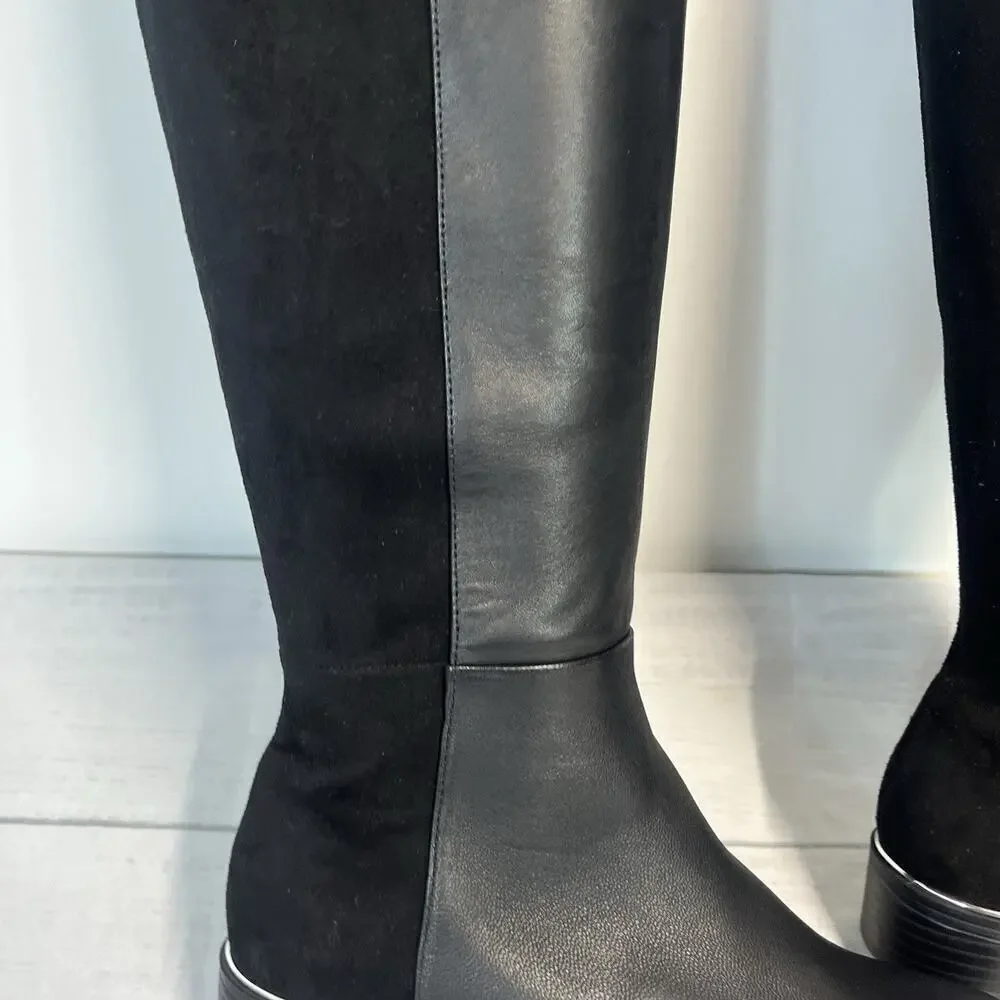 Alfani Step Flex Ludlowe Black Leather Stretch Knee High Riding Boots Size 5.5 M